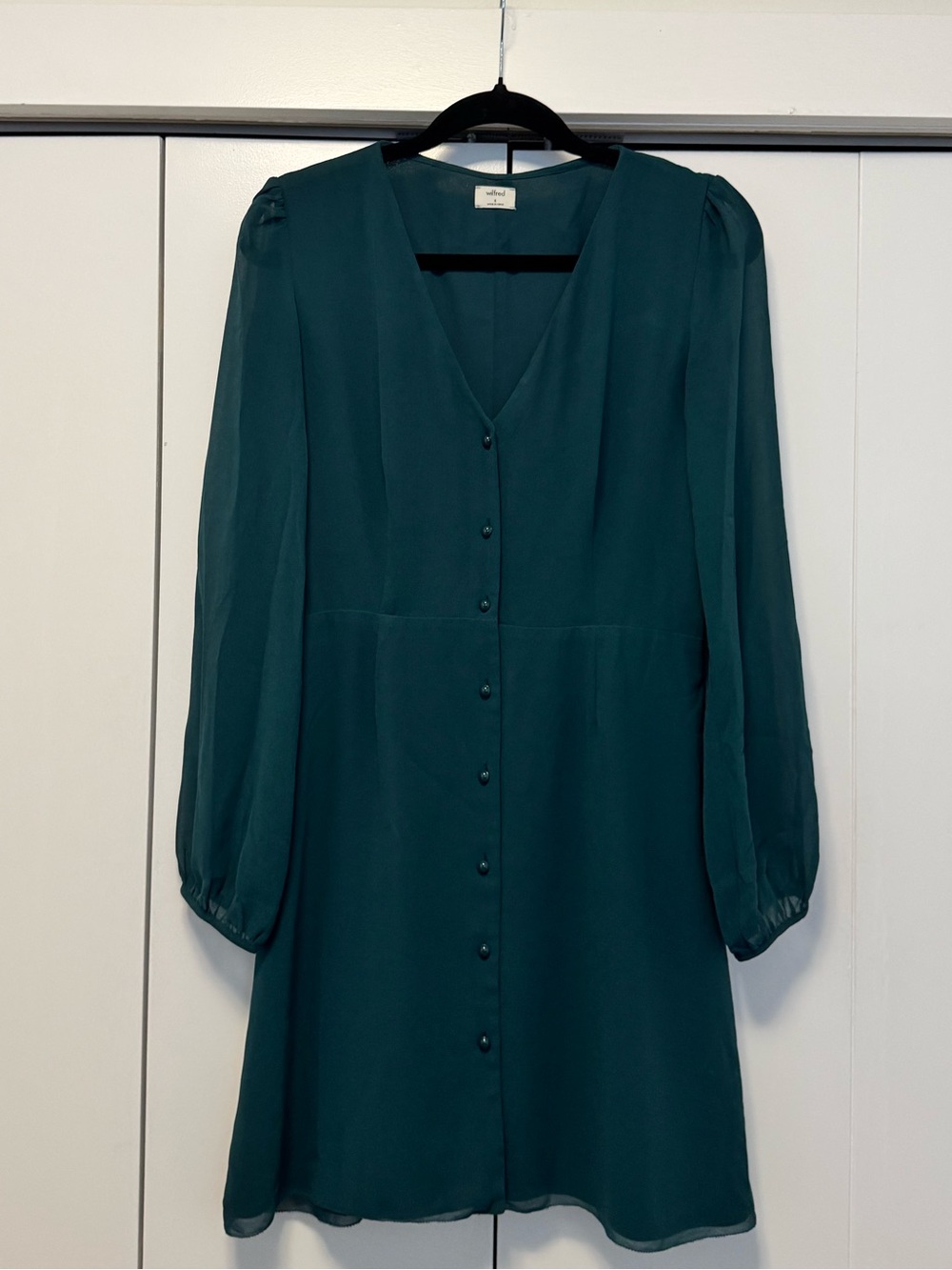 Aritzia Wilfred Chiffon Button-Front Mini Dress Green Size Small